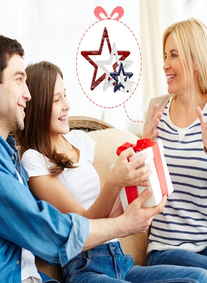 COCHIE 4th of July Decorations Stars Set of 4, Red White Blue Decor, Patriotic Memorial Day Star Tiered Tray Decor, Labor Day Fourth of July Decoration for Home Office Table Shelf (Retro Solid) - Image 4